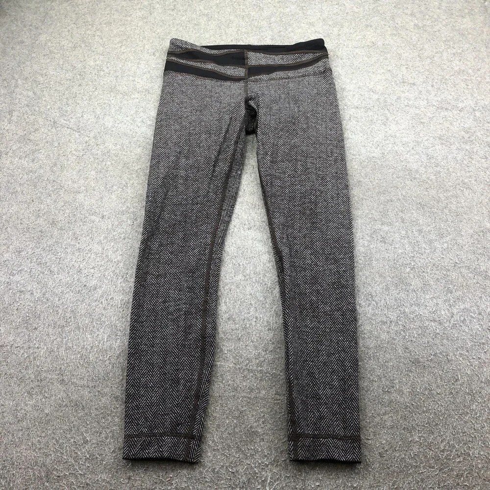 Lululemon Leggings Womens 6 Gray Herringbone Ankle Knit Yoga Gym Athletic